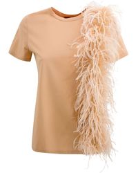 Max Mara Studio - Jersey T-Shirt With Feathers - Lyst