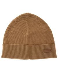 Saint Laurent - Knit Beanie With Logo Patch Wool Hat - Lyst