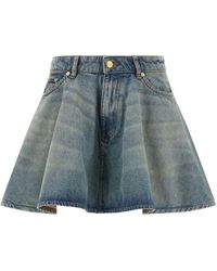 Ganni - Pleated Denim Mini Skirt - Lyst