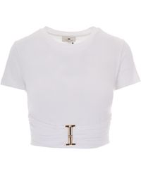 Elisabetta Franchi - Draped Jersey T-Shirt With Metallic Ring Detail - Lyst