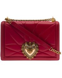 Dolce & Gabbana - 'devotion' Big Red Shiulder Bag With Heart Jewel Detail In Matelassé Leather Woman - Lyst
