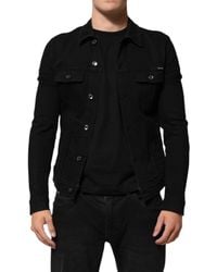 Dolce & Gabbana - Cotton Denim Stretch Button Up Jacket Elastane Clothing - Lyst