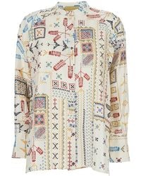 Momoní - Shirt With Raised Collar And All-Over Print For Silk Blouses - Lyst