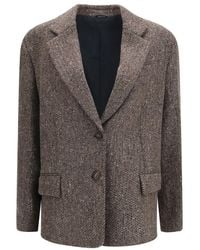 Brunello Cucinelli - Brown Wool Oves Aries Biker Jacket - Lyst