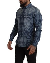 Dolce & Gabbana - Denim Stretch Dg Logo Casual Slim Shirt Cotton - Lyst