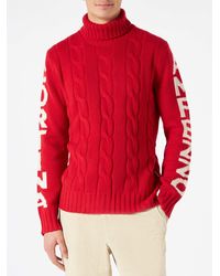 Mc2 Saint Barth - Turtleneck Braided Sweater With Cortina Ampezzo Print - Lyst