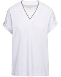 Brunello Cucinelli - V-Neck T-Shirt With Monile Detail - Lyst