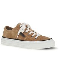 Brunello Cucinelli - Shiny Tab Suede Sneakers - Lyst