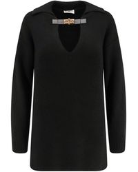 Elisabetta Franchi - Ribbed Wool Blend Sweater - Lyst
