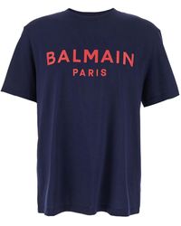 Balmain - Crewneck T-Shirt With Logo Lettering Print On The Front - Lyst