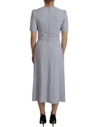 Dolce & Gabbana - Floral Applique Midi Viscose Dress Acetate Elastane - Lyst