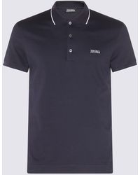ZEGNA - Navy Blue And White Cotton Polo Shirt - Lyst