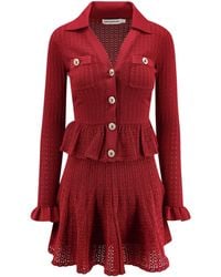 Self-Portrait - Perforated Knit Short Dress With Jewel Buttons - Lyst