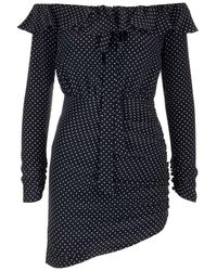 Alessandra Rich - Ruched Detail Polka Dot Printed Dress - Lyst