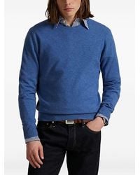 Ralph Lauren - Crewneck Sweater With Ribbed Cuffs And Subtle Embroidery - Lyst