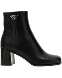 Prada - Brushed Calf Leather Ankle Boots Shoes - Lyst