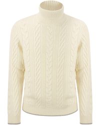 Peserico - Wool And Cashmere Cable-Knit Turtleneck Sweater - Lyst