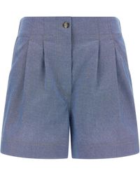 Moncler - Chambray Cotton Shorts - Lyst