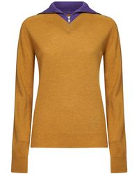 MM6 by Maison Margiela - Mustard Wool Blend Sweater With Contrasting Collar - Lyst