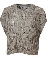 Antonelli - Sleeveless Crew-Neck Sweater With Cable Knit Embellished With Cotton And Linen Microsequins - Lyst