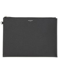 Saint Laurent - Grain De Poudre Embossed Leather Zippered Tablet Case - Lyst