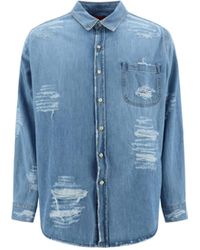 Fourtwofour On Fairfax - Denim Distressed Shirt - Lyst
