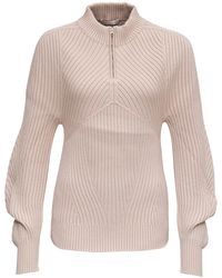 Low Classic Ribbed Jumper With Long Twisted Sleeves - Natural