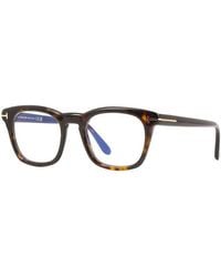 Tom Ford - Eyeglasses Square Full Rim, Dark Havana Frame And Clear Light Block Lens Ft5870-B052 - Lyst