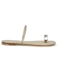 Casadei - Gold Calf Leather Bos Taurus Flat Sandals - Lyst