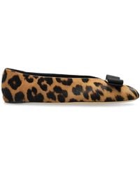 Ferragamo - Leopard Printed Vara Bow Ballet Flat - Lyst