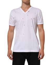 Dolce & Gabbana - White Distressed Cotton V Neck Men T - Lyst