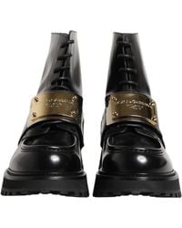 Dolce & Gabbana - Leather Dg Plaque Lace Up Boots Shoes - Lyst