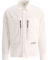 C.P. Company - Logo Embroidered Buttoned Poplin Overshirt - Lyst