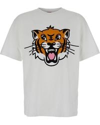KENZO - T-Shirt With Happy Tiger Print On The Front - Lyst