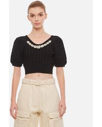Simone Rocha - Cropped Puff Sleeve Open Neck Cable Top - Lyst