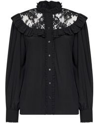 Chloé - Silk Crêpe De Chine Ruffled Blouse With Lace Detail - Lyst