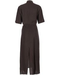 Tela - Long Dress With Classic Collar And Waist Belt - Lyst
