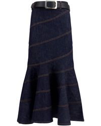 Self-Portrait - Denim Midi Skirt With Belt Cotton; Polyester; Elastane - Lyst