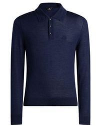 Etro - Long-Sleeved Wool And Silk Knit Polo Shirt With Logo Embroidery - Lyst