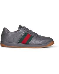 Gucci - Dark Perforated Leather Screener Sneakers - Lyst