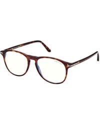 Tom Ford - Eyeglasses Round Full Rim, Light Havana Frame And Clear Demo Lenses Lens Ft5805-B/V054 - Lyst