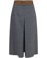 Prada - Midi Skirt With Topstitching Merino Wool Ovis Aries - Lyst
