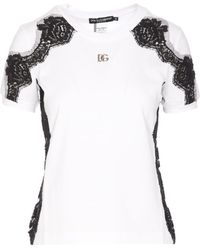 Dolce & Gabbana - Lace-trim Logo T-shirt - Lyst