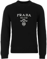 Prada - Intarsia-Logo Crewneck Wool And Cashmere-Blend Knitted Jumper - Lyst