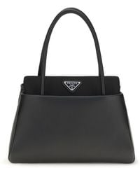Prada - Top Handle Bag With Triangle Logo Calf Leather Bos Taurus Handbags - Lyst
