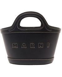 Marni - Black 'tropicalia' Hand Bag With Logo And Embossed Details In Leather Woman - Lyst