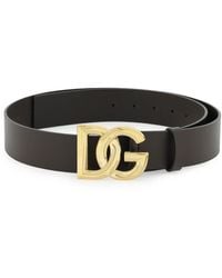Dolce & Gabbana - Lux Leather Belt With Dg Buckle - Lyst