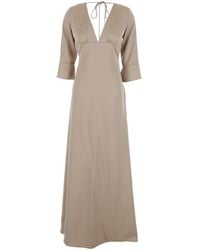Le Plain - Maxi Dress With Front And Rear V Neck Bow On The - Lyst