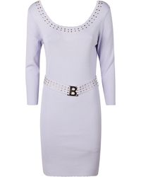 Blugirl Blumarine - Belted Waist Long-Sleeved Studded Dress - Lyst