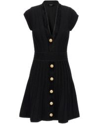 Balmain - Stretch-Velvet Button-Front Flared Dress - Lyst